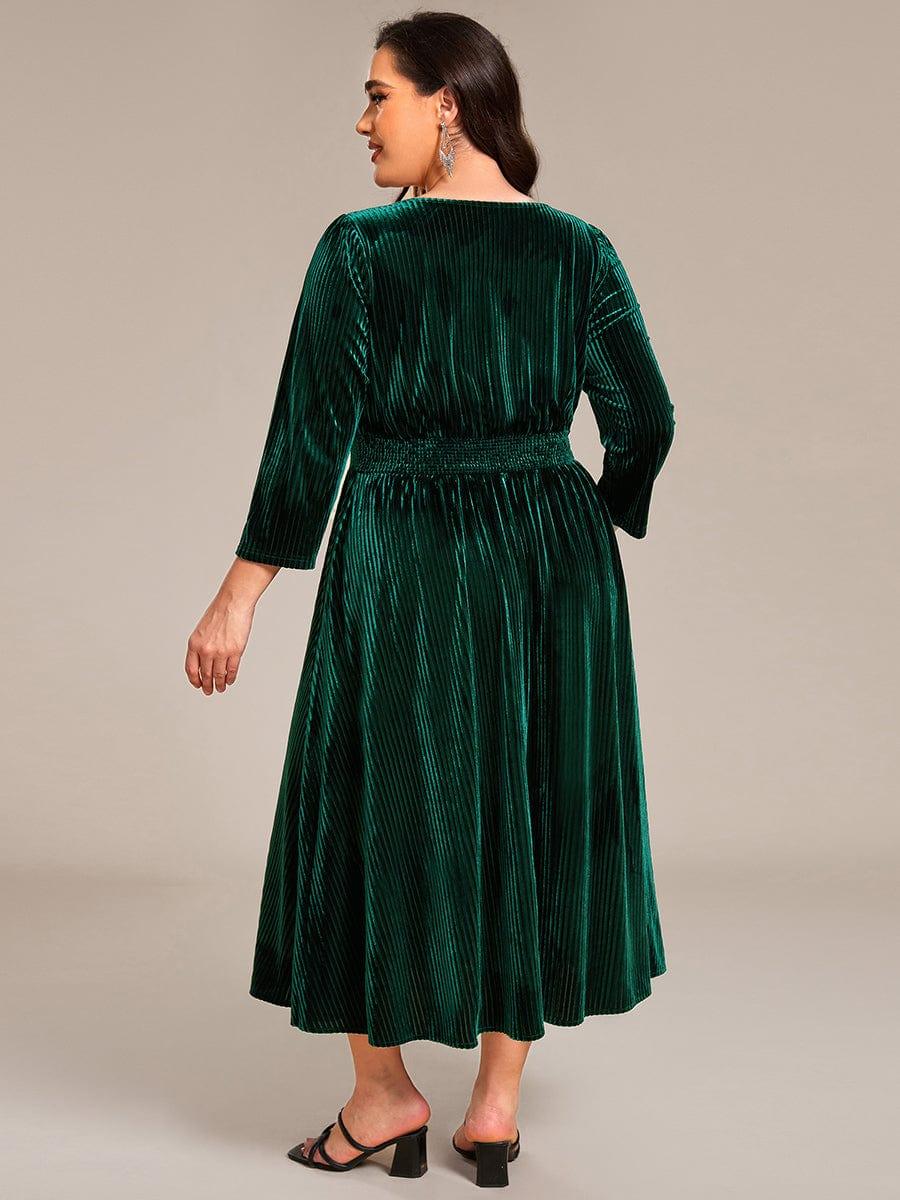 ever ARLET|Plus Size V-neck Long Sleeve Velvet A-Line Midi Wedding Guest Dress - Image 12