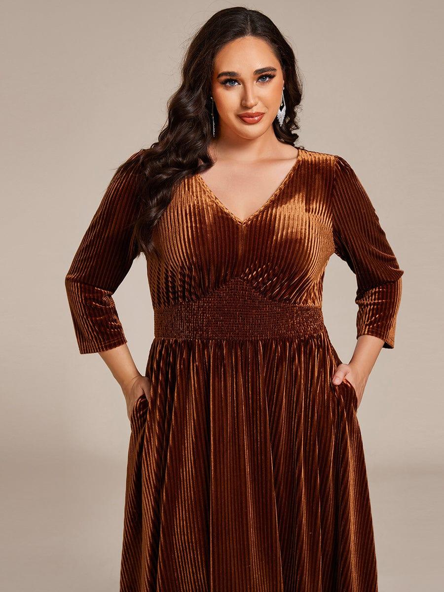 ever ARLET|Plus Size V-neck Long Sleeve Velvet A-Line Midi Wedding Guest Dress - Image 8
