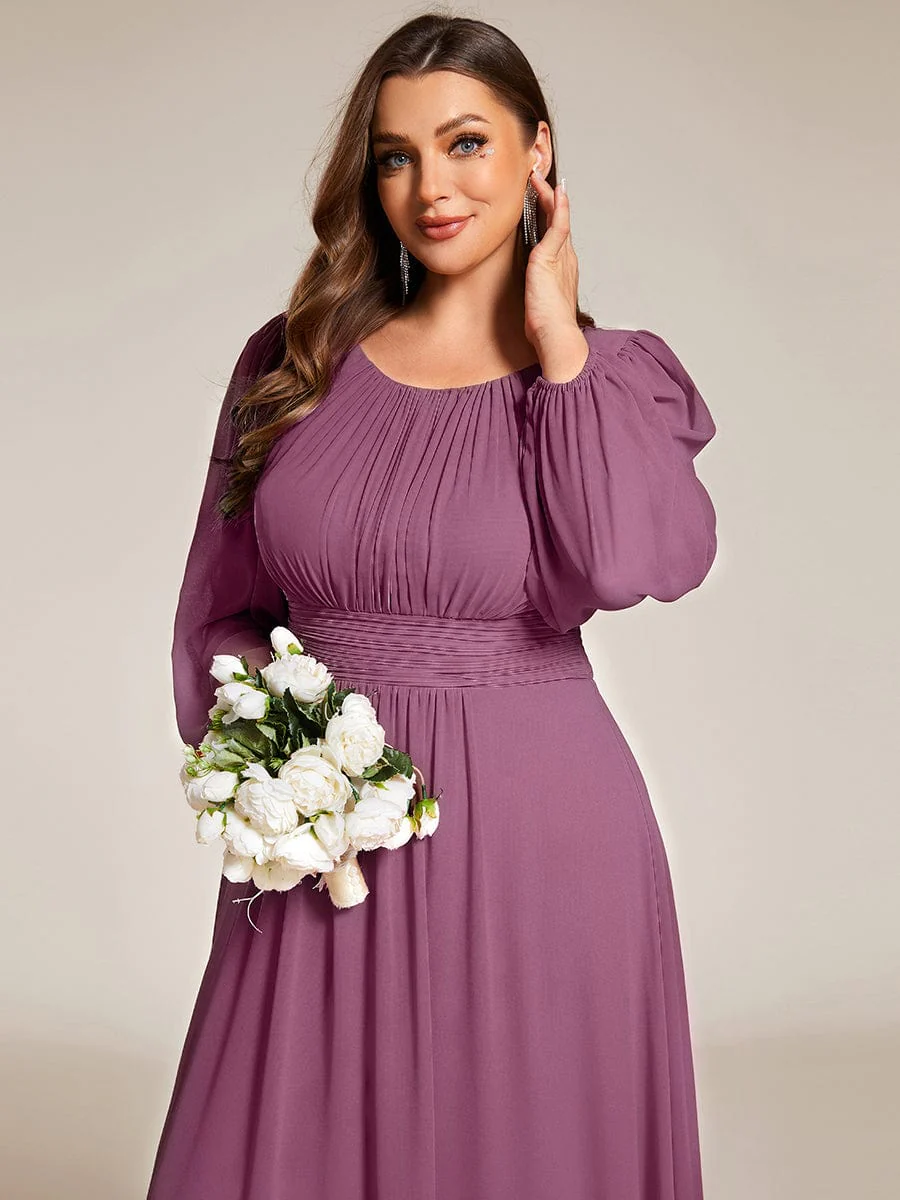 pretty CELESTE|Plus Size Sheer Long Sleeve Pleated Floor Length Bridesmaid Dress - Image 62