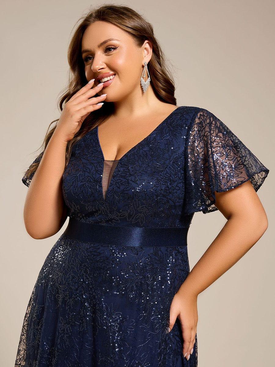 ever CORY|Plus Size Illusion V-neck Sequin Maxi Evening Dress - Image 12