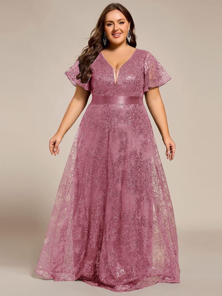 ever CORY|Plus Size Illusion V-neck Sequin Maxi Evening Dress - Image 15