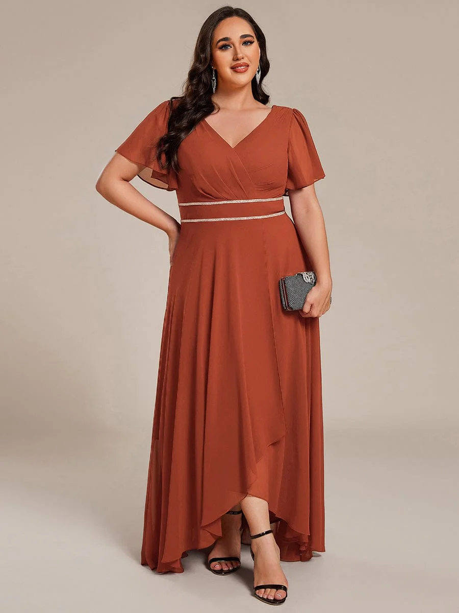 ever DAKOTA|Plus Size Chiffon Ruffle Sleeves Rhinestone Waist High-Low Wedding Guest Dress - Image 10