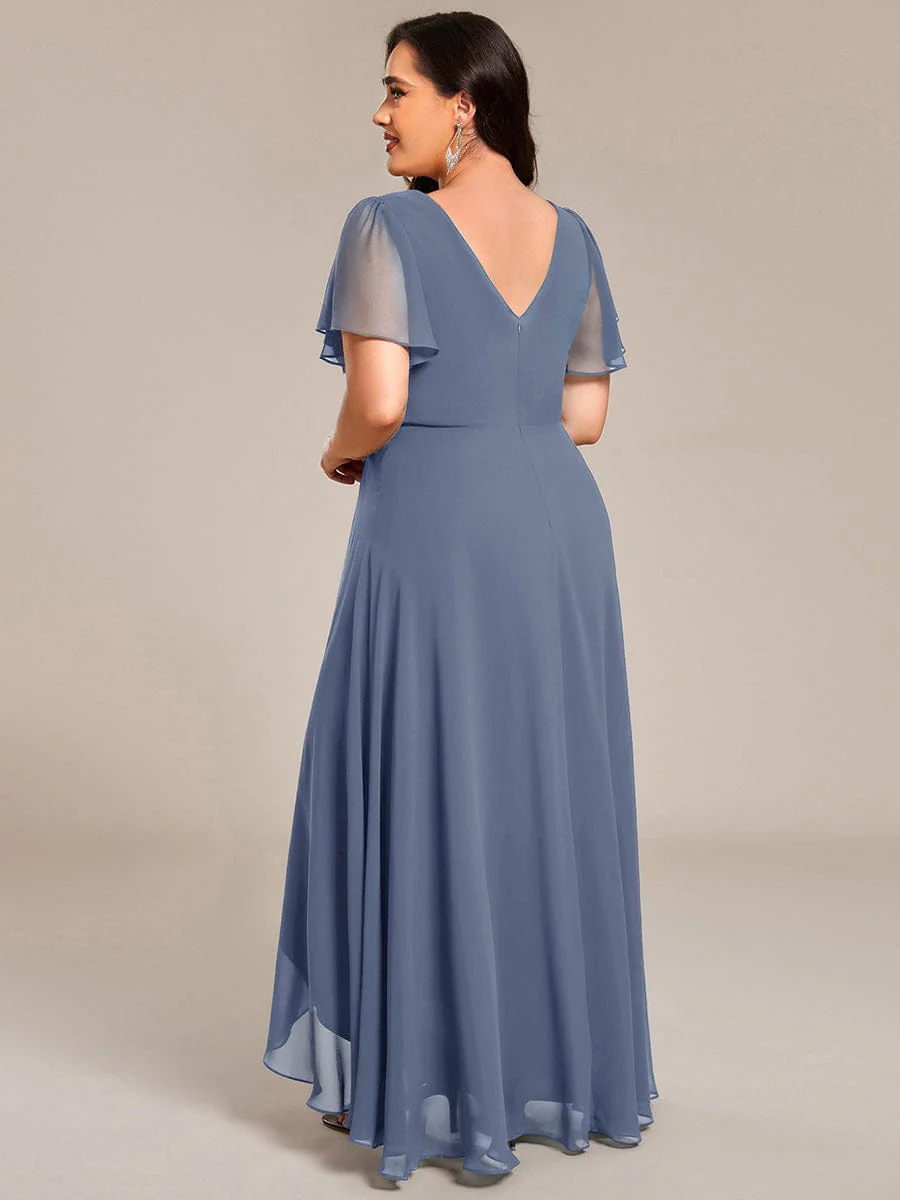 ever DAKOTA|Plus Size Chiffon Ruffle Sleeves Rhinestone Waist High-Low Wedding Guest Dress - Image 13