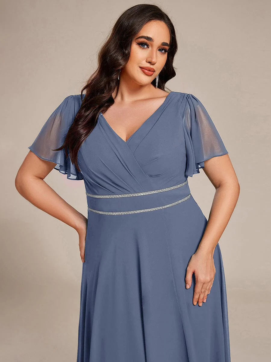 ever DAKOTA|Plus Size Chiffon Ruffle Sleeves Rhinestone Waist High-Low Wedding Guest Dress - Image 14