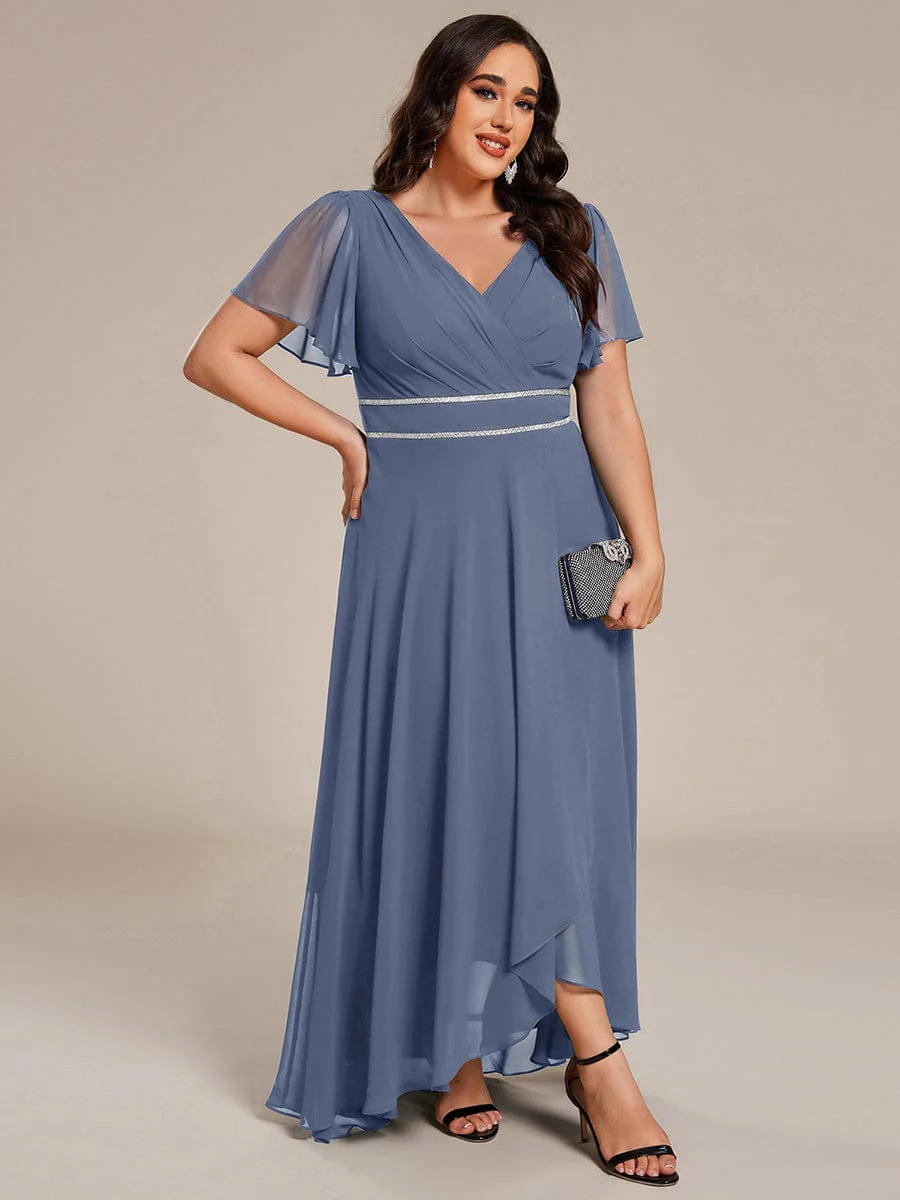 ever DAKOTA|Plus Size Chiffon Ruffle Sleeves Rhinestone Waist High-Low Wedding Guest Dress - Image 16