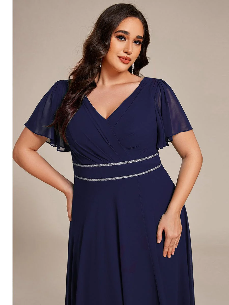 ever DAKOTA|Plus Size Chiffon Ruffle Sleeves Rhinestone Waist High-Low Wedding Guest Dress - Image 27