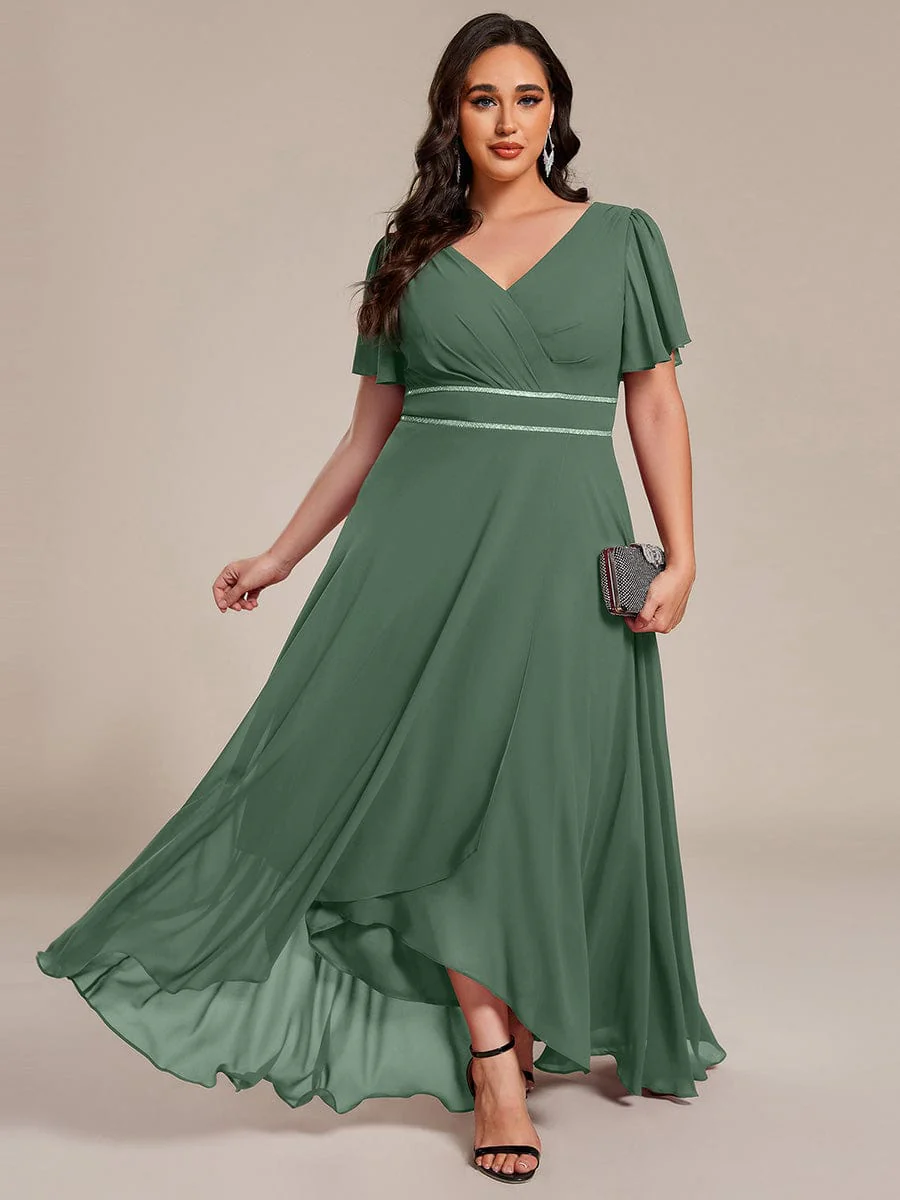ever DAKOTA|Chiffon Ruffle Sleeves Rhinestone Waist High-Low Wedding Guest Dress - Image 28