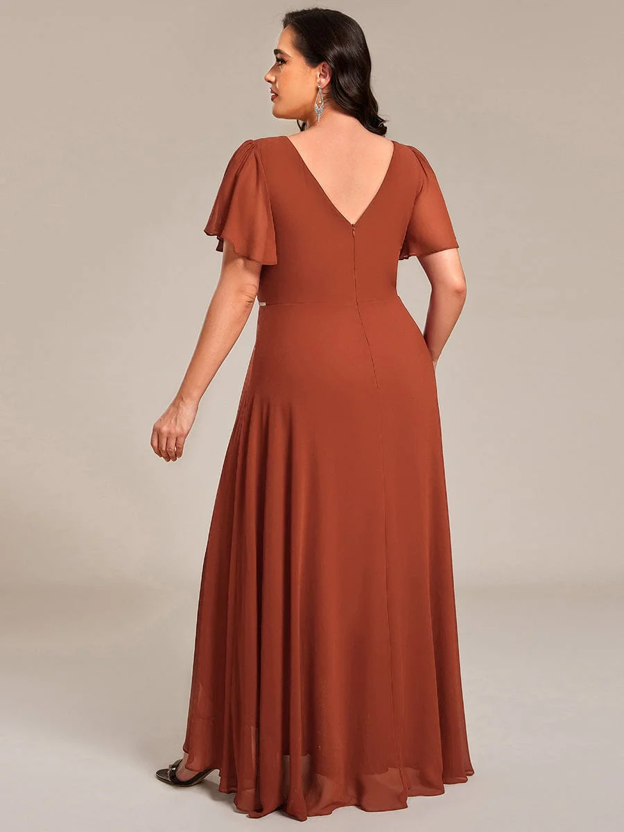 ever DAKOTA|Plus Size Chiffon Ruffle Sleeves Rhinestone Waist High-Low Wedding Guest Dress - Image 8