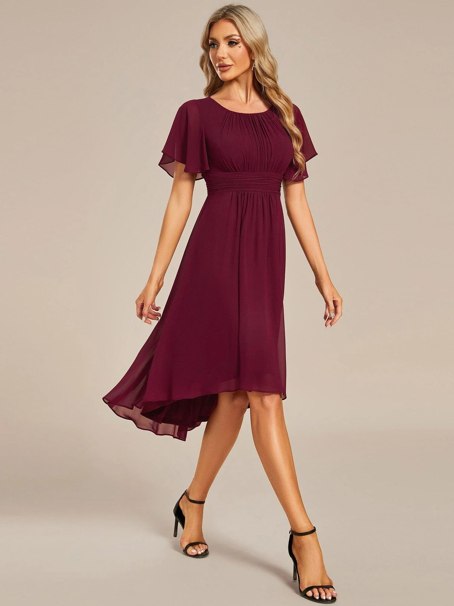 ever EDEN|Flowy Chiffon Round Neckline A-Line Knee Length Wedding Guest Dress - Image 9