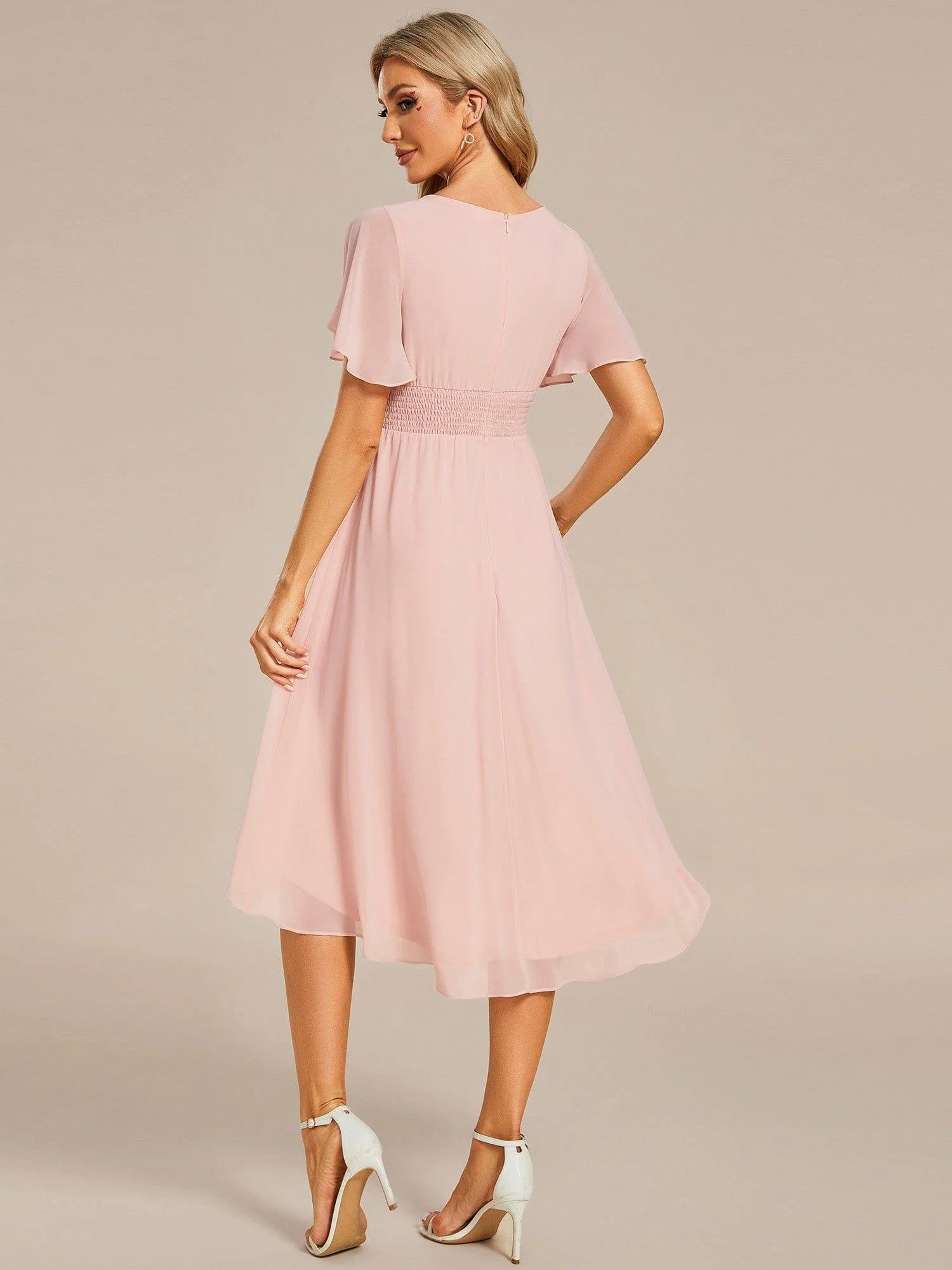 ever EDEN|Flowy Chiffon Round Neckline A-Line Knee Length Wedding Guest Dress - Image 11