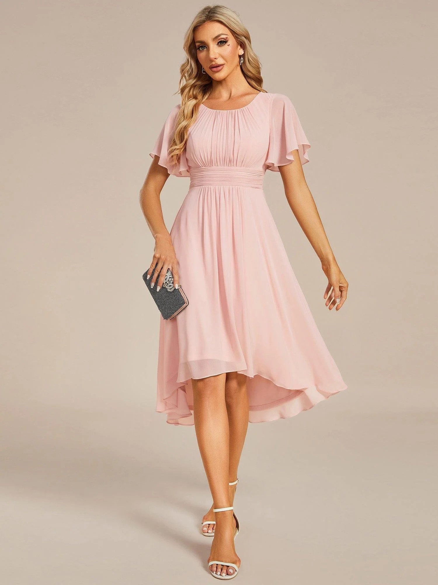 ever EDEN|Flowy Chiffon Round Neckline A-Line Knee Length Wedding Guest Dress - Image 13