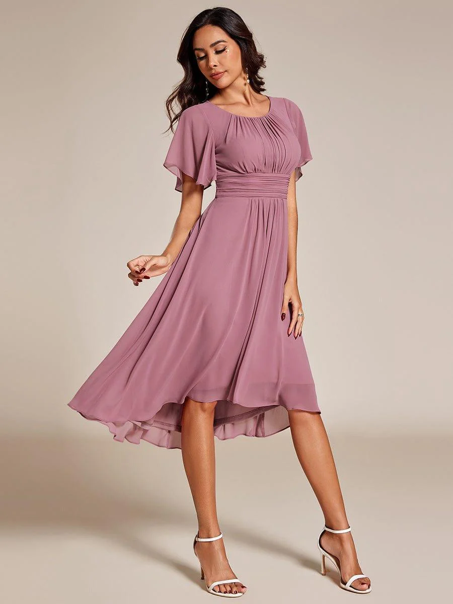 ever EDEN|Flowy Chiffon Round Neckline A-Line Knee Length Wedding Guest Dress - Image 3
