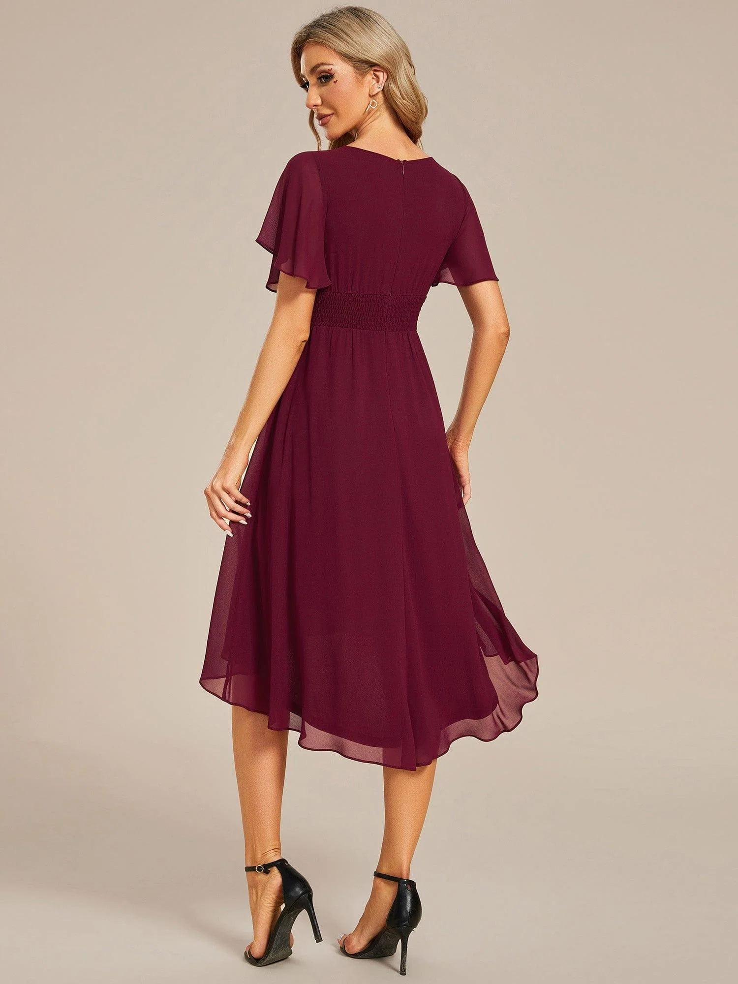 ever EDEN|Flowy Chiffon Round Neckline A-Line Knee Length Wedding Guest Dress - Image 2