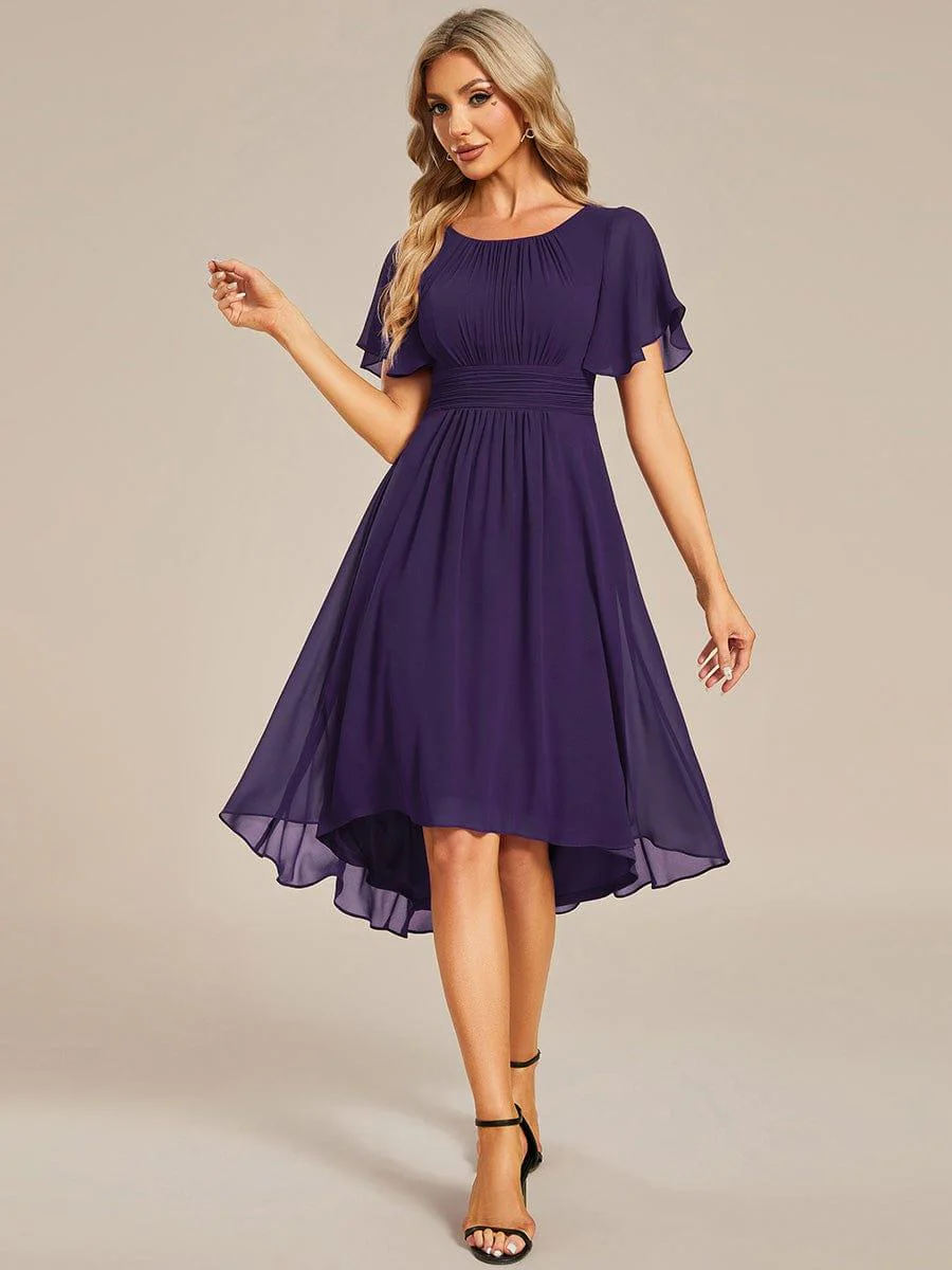 ever EDEN|Flowy Chiffon Round Neckline A-Line Knee Length Wedding Guest Dress - Image 75