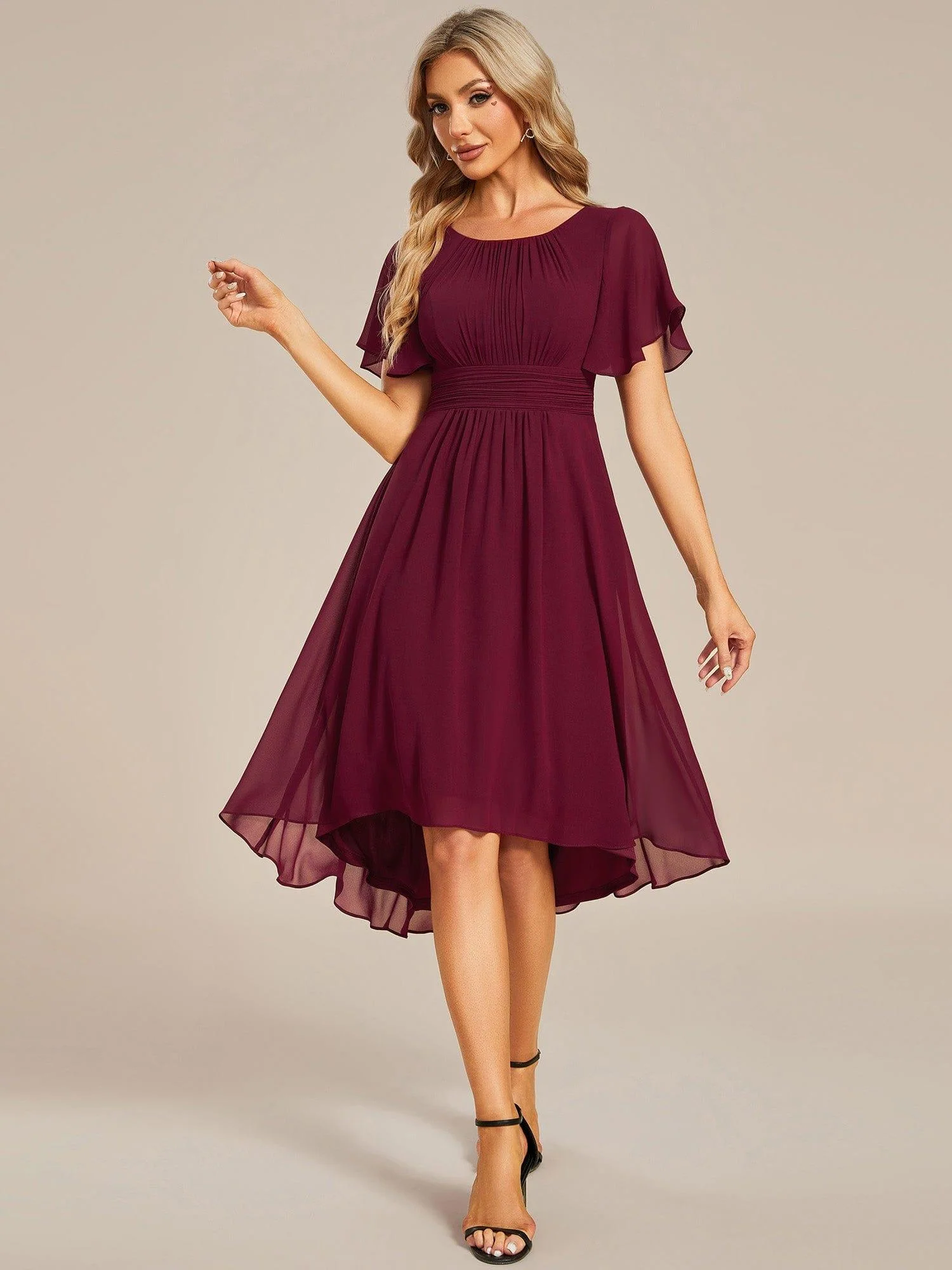 ever EDEN|Flowy Chiffon Round Neckline A-Line Knee Length Wedding Guest Dress - Image 8