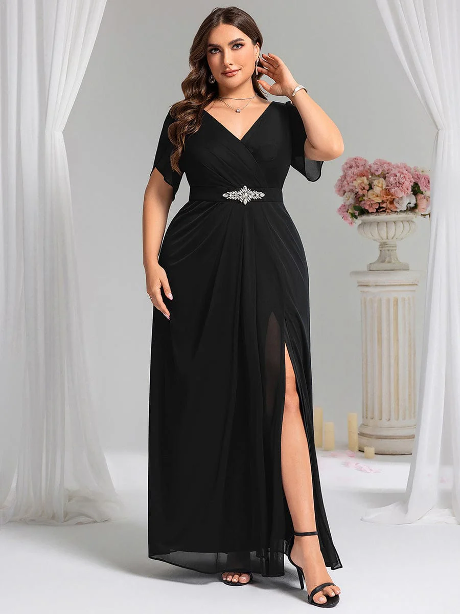 ever NOAH|Rhinestone Embellished Chiffon Ruffle Sleeve Evening Dress - Image 9