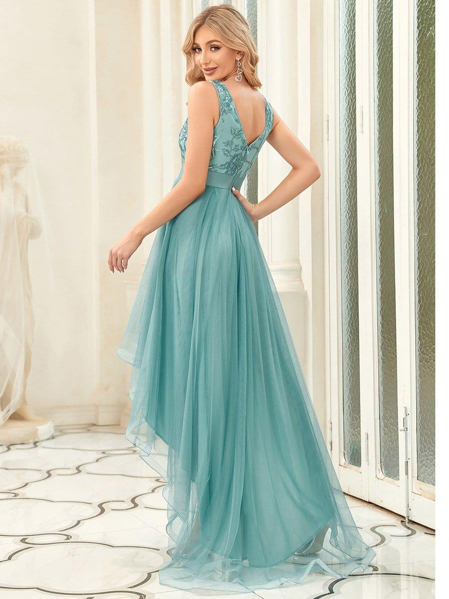 ever SASHIA|Fashion High-Low Deep V Neck Tulle Prom Dresses with Sequin Appliques - Image 12