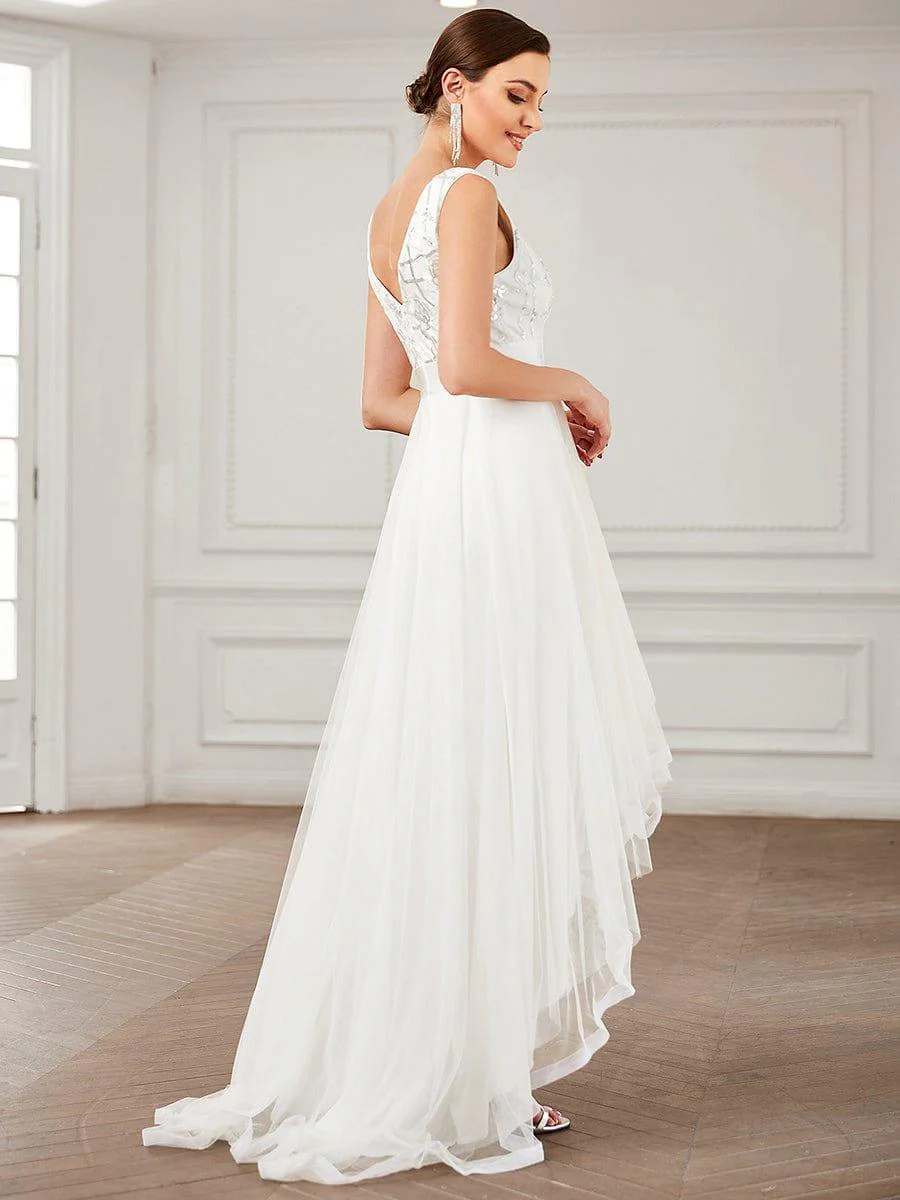 ever SASHIA|Fashion High-Low Deep V Neck Tulle Prom Dresses with Sequin Appliques - Image 43