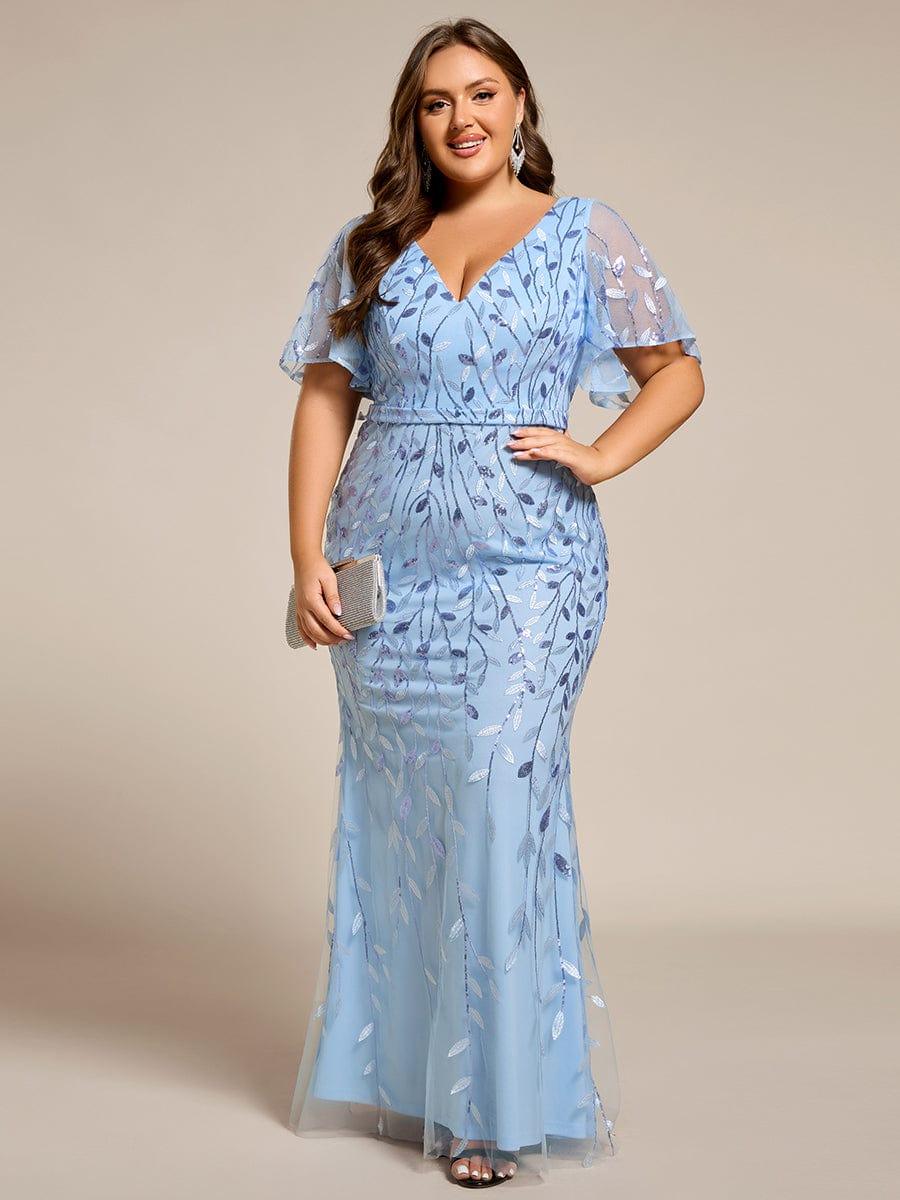 pretty DIONE|Fashion Plus Size V Neck Mermaid Sequin & Tulle Evening Dress(Final Sale) - Image 69
