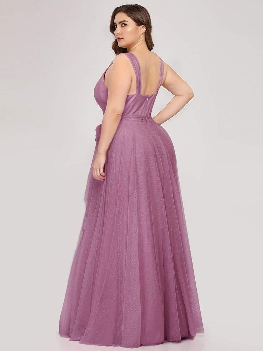 Elegant Double V-Neck Tulle Floor-Length Bridesmaid Dresses - Image 13