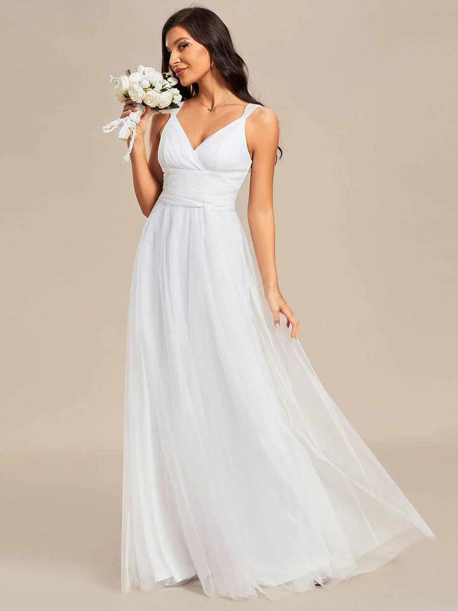 Elegant Double V-Neck Tulle Floor-Length Bridesmaid Dresses - Image 22