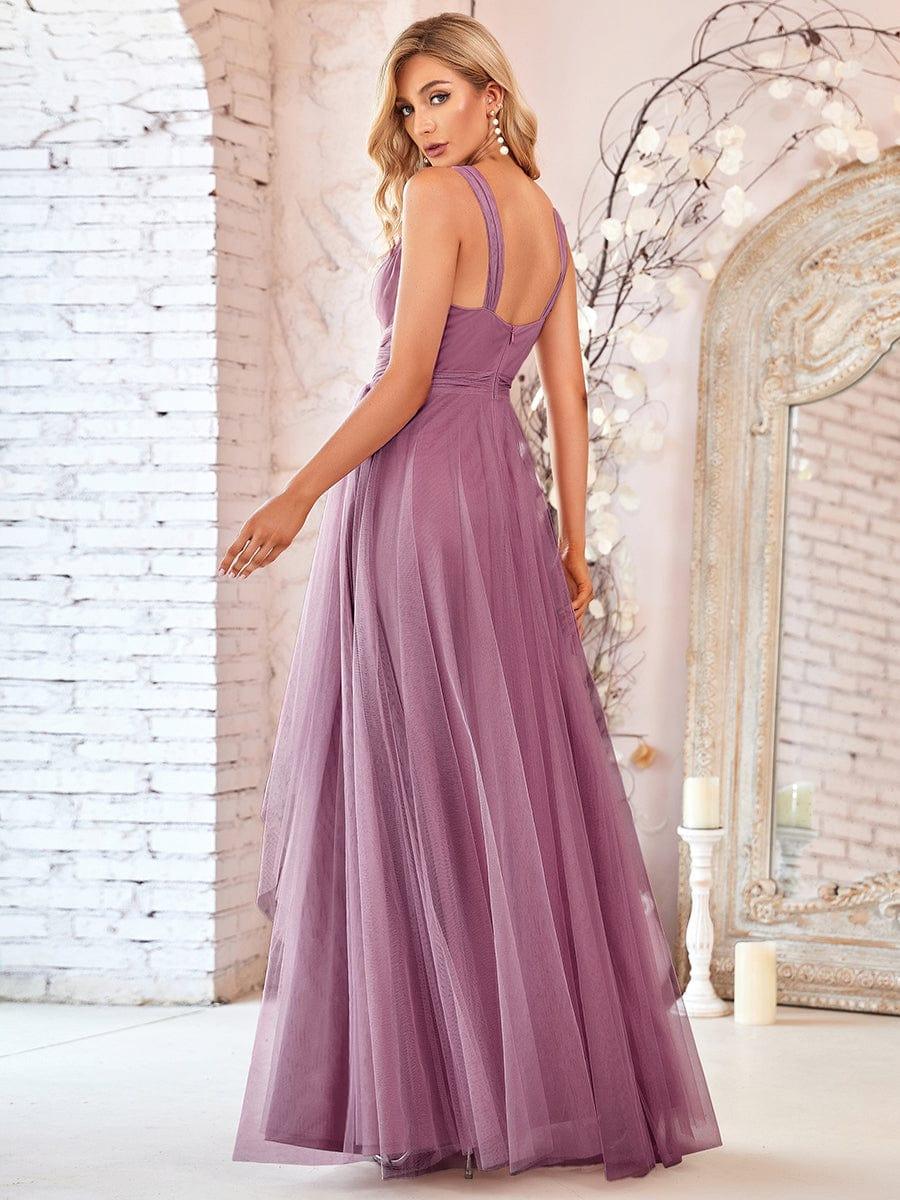 Elegant Double V-Neck Tulle Floor-Length Bridesmaid Dresses - Image 8