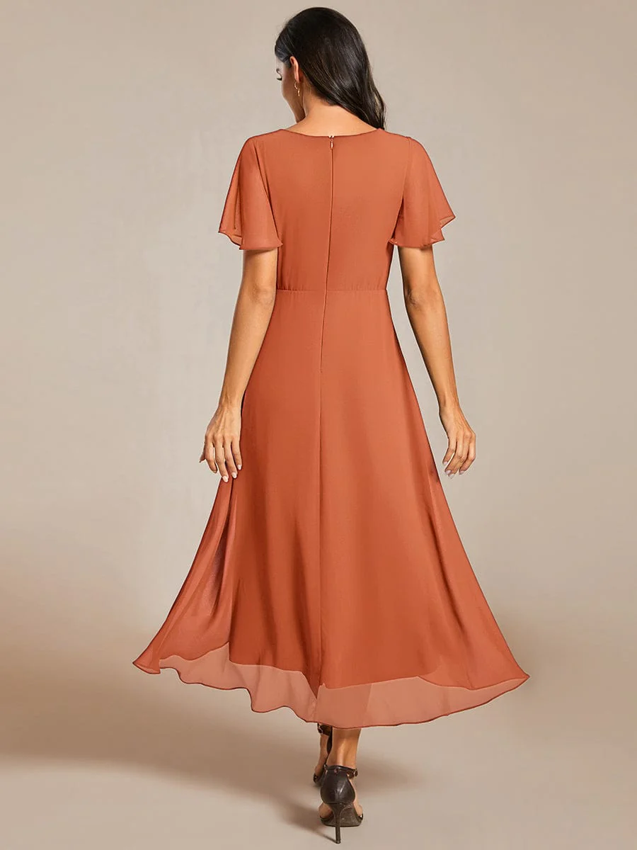 ever LARK|Floral Chiffon Elegance Short Sleeve High-Low Wedding Guest Dress - Image 2