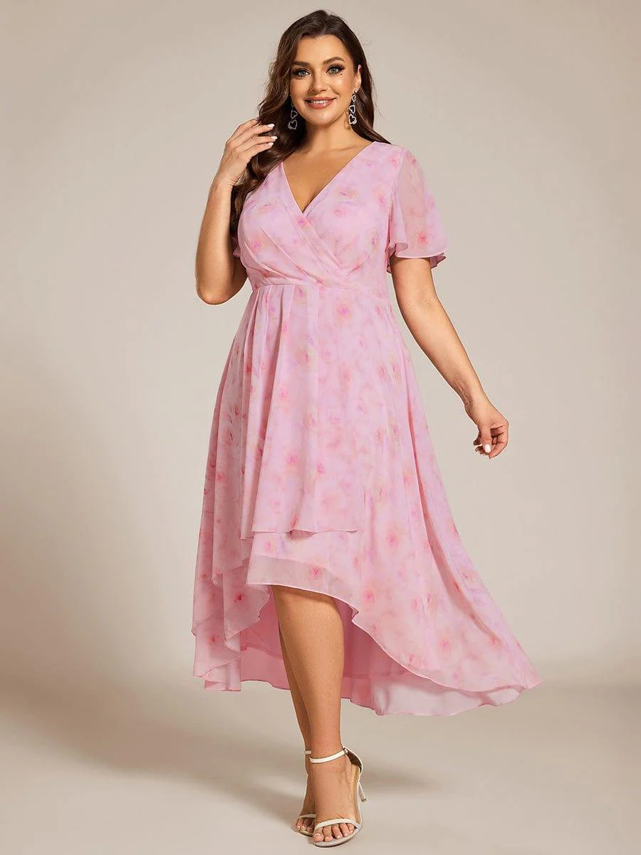 ever LARK|Floral Chiffon Elegance Short Sleeve High-Low Wedding Guest Dress - Image 22