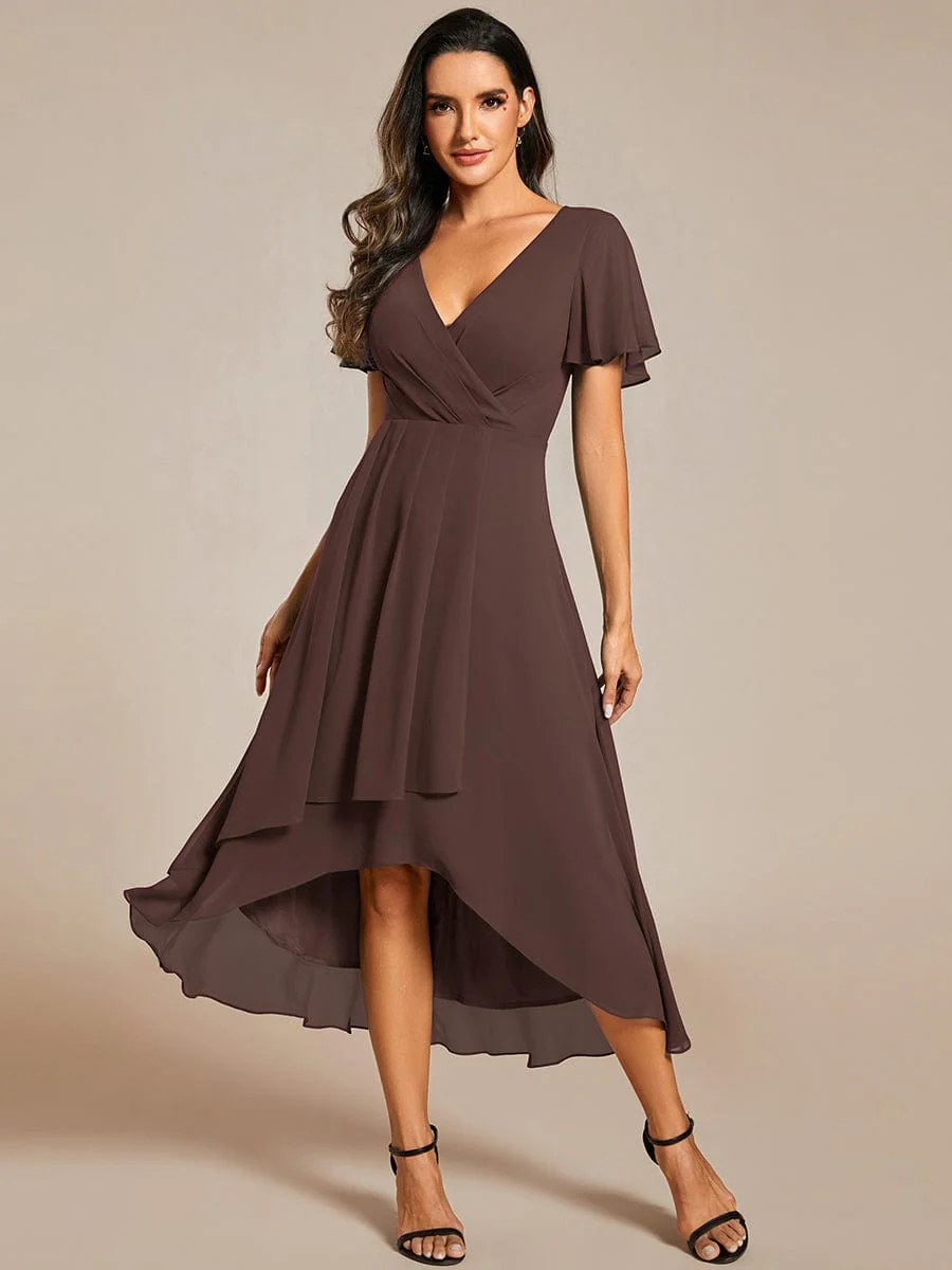 ever LARK|Floral Chiffon Elegance Short Sleeve High-Low Wedding Guest Dress - Image 31