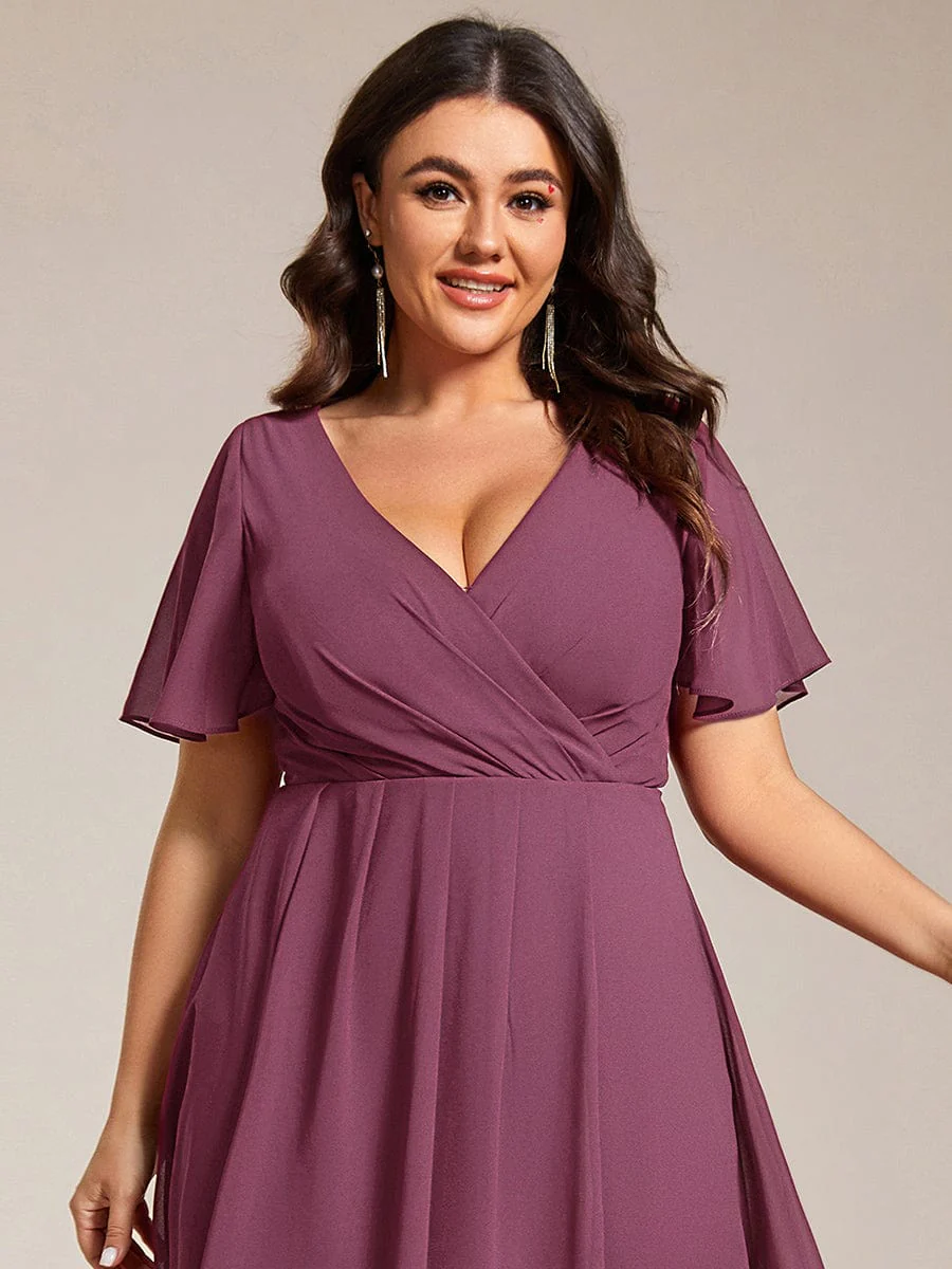 ever LARK|Floral Chiffon Elegance Short Sleeve High-Low Wedding Guest Dress - Image 42