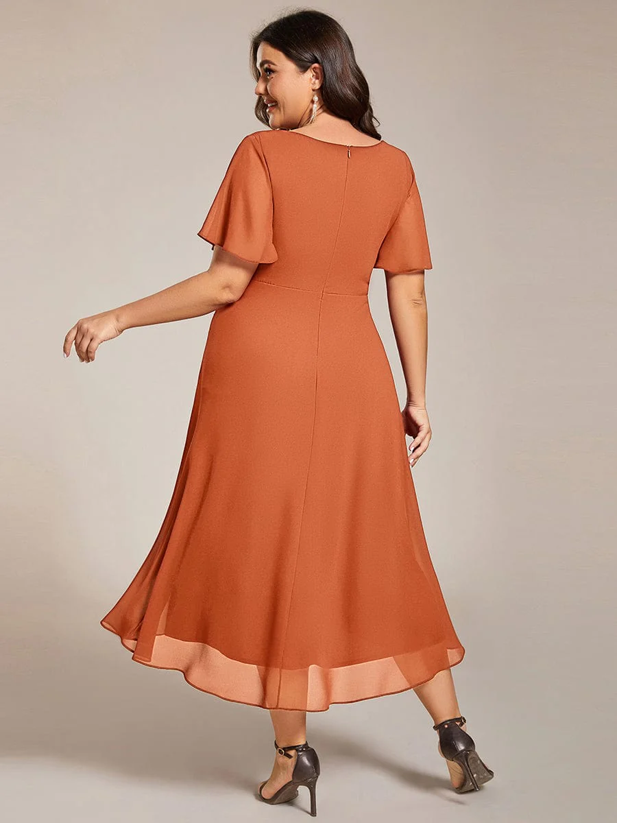ever LARK|Floral Chiffon Elegance Short Sleeve High-Low Wedding Guest Dress - Image 45