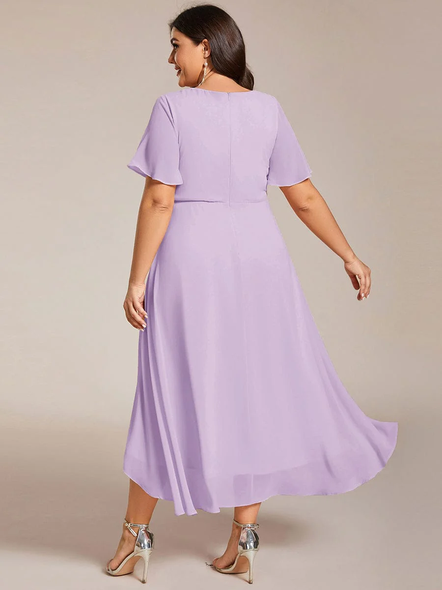 ever LARK|Floral Chiffon Elegance Short Sleeve High-Low Wedding Guest Dress - Image 57