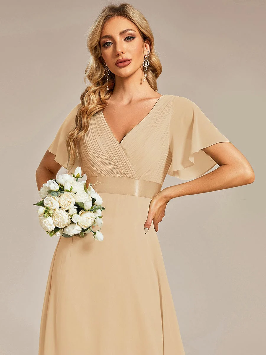 ever MONICA|Floral Chiffon High Waist Short Sleeves Bridesmaid Dress - Image 29