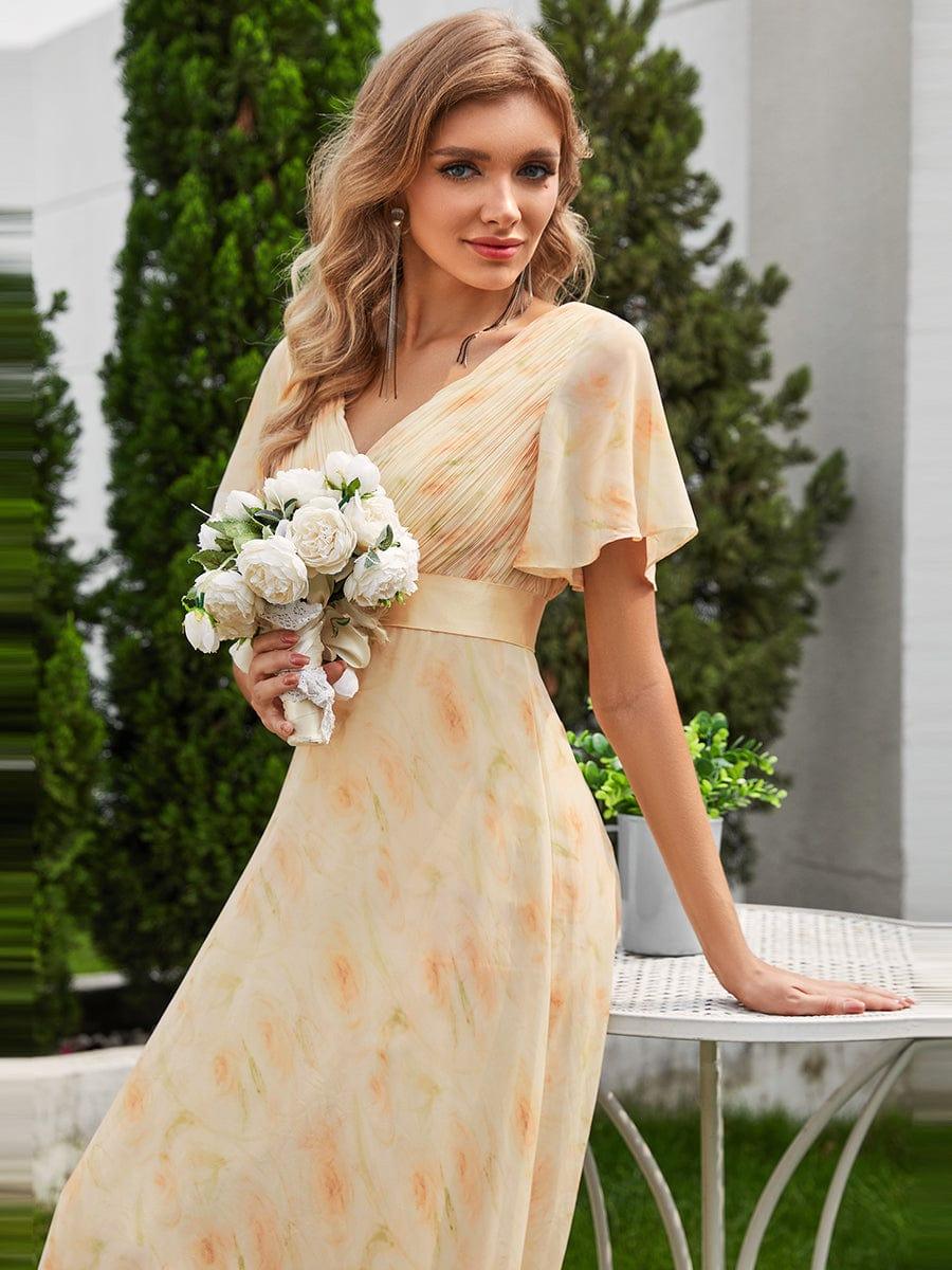 ever MONICA|Floral Chiffon High Waist Short Sleeves Bridesmaid Dress - Image 3