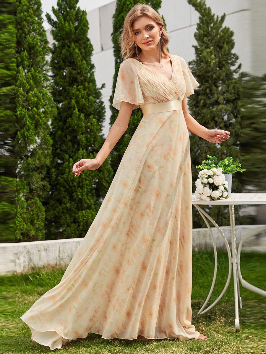 ever MONICA|Floral Chiffon High Waist Short Sleeves Bridesmaid Dress - Image 4