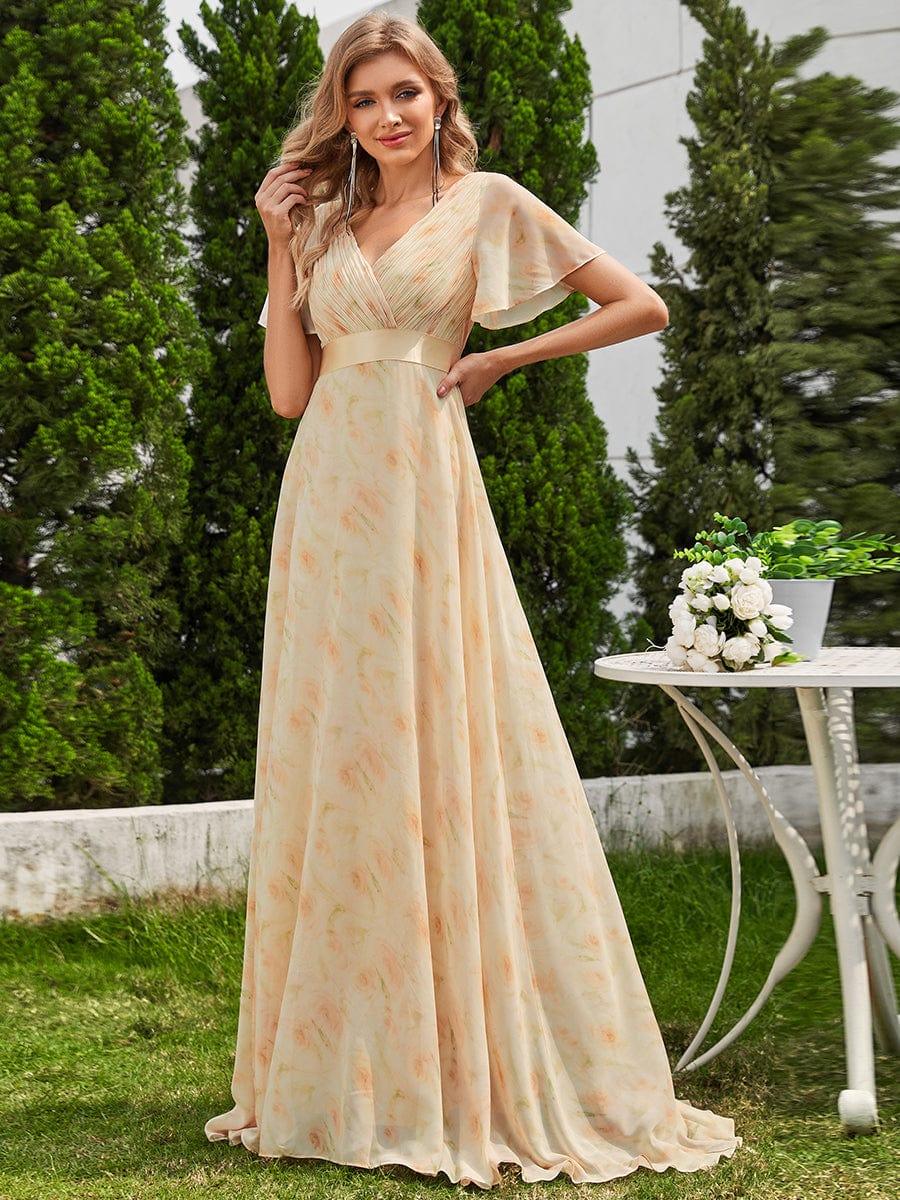 ever MONICA|Floral Chiffon High Waist Short Sleeves Bridesmaid Dress - Image 5