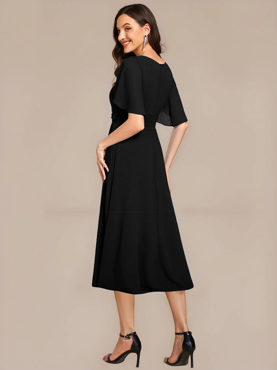 ever PORTIA|Applique Chiffon Ruffle Sleeve Evening Dress - Image 2
