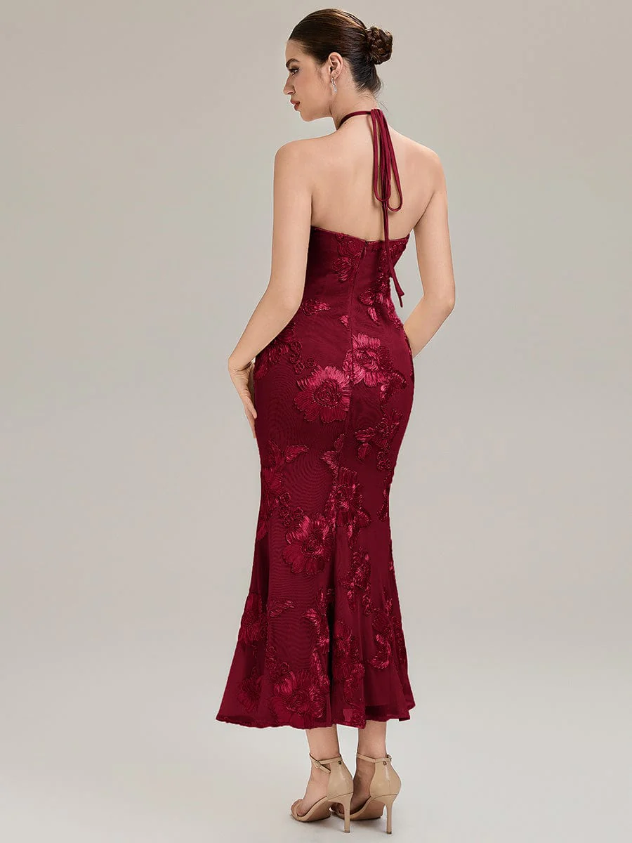 ever OPHELIA|Designer Halter Floral Mesh Evening Dress - Image 10