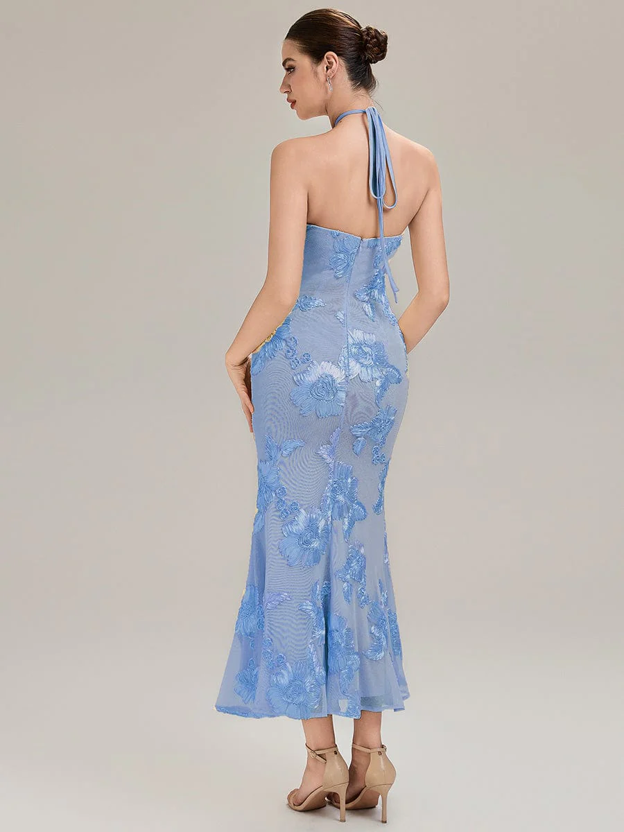 ever OPHELIA|Designer Halter Floral Mesh Evening Dress - Image 16
