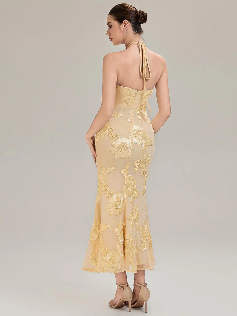 ever OPHELIA|Designer Halter Floral Mesh Evening Dress - Image 2