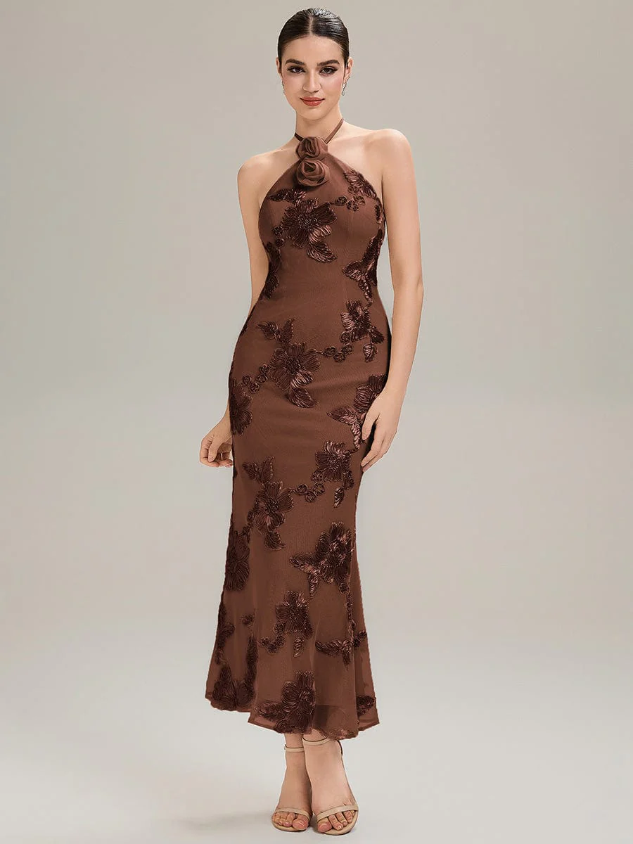 ever OPHELIA|Designer Halter Floral Mesh Evening Dress - Image 3