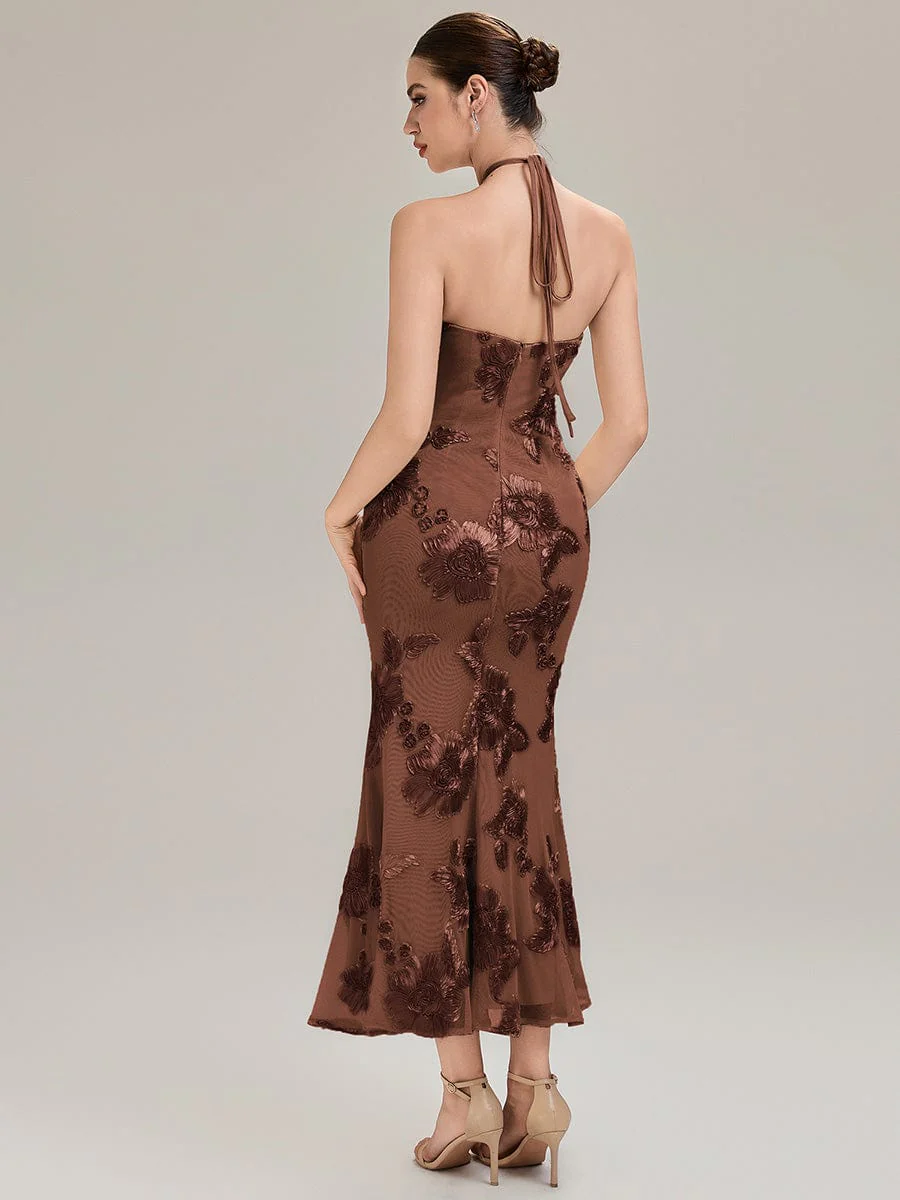 ever OPHELIA|Designer Halter Floral Mesh Evening Dress - Image 4