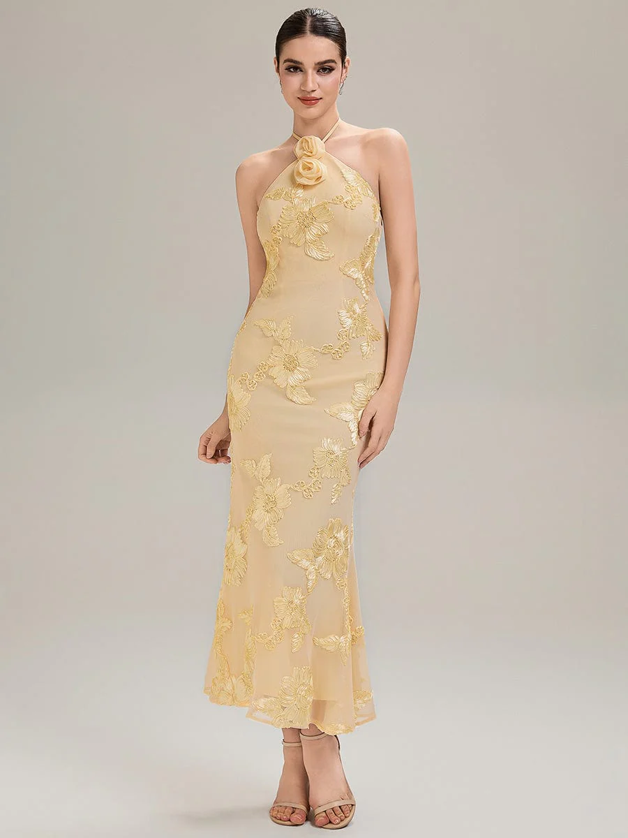 ever OPHELIA|Designer Halter Floral Mesh Evening Dress - Image 6