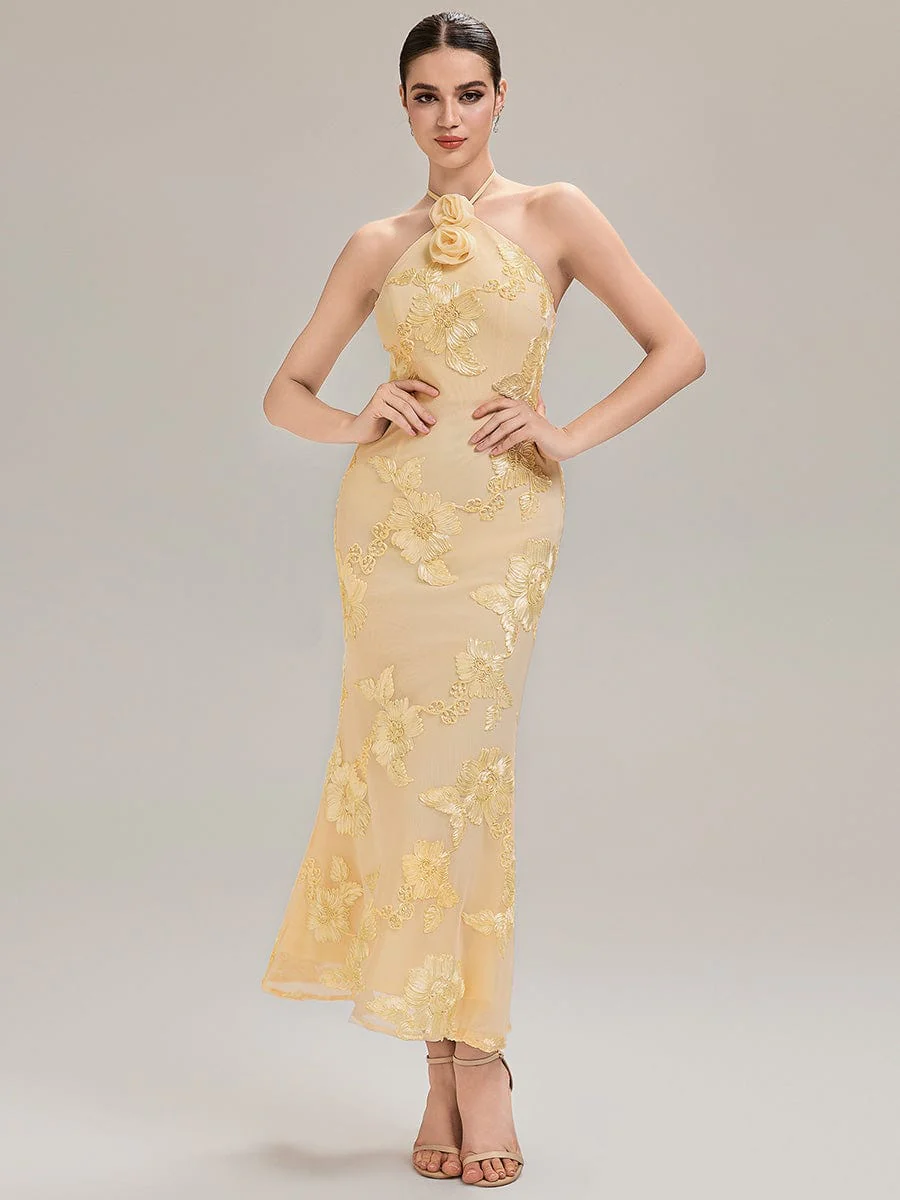 ever OPHELIA|Designer Halter Floral Mesh Evening Dress - Image 8