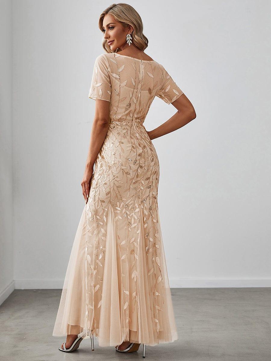 ever JADEN|Sequin Leaf Maxi Long Fishtail Tulle Prom Dresses With Half Sleeves - Image 4