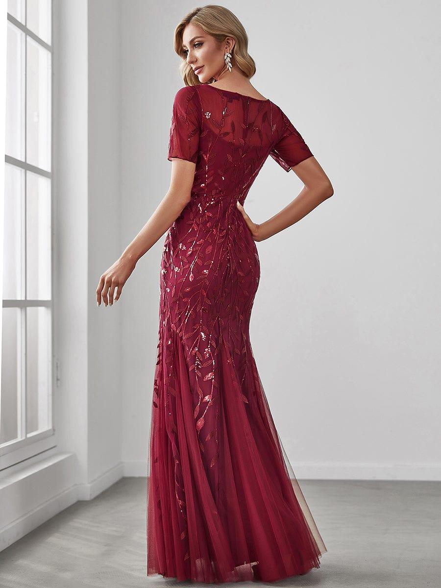 ever JADEN|Sequin Leaf Maxi Long Fishtail Tulle Prom Dresses With Half Sleeves - Image 96