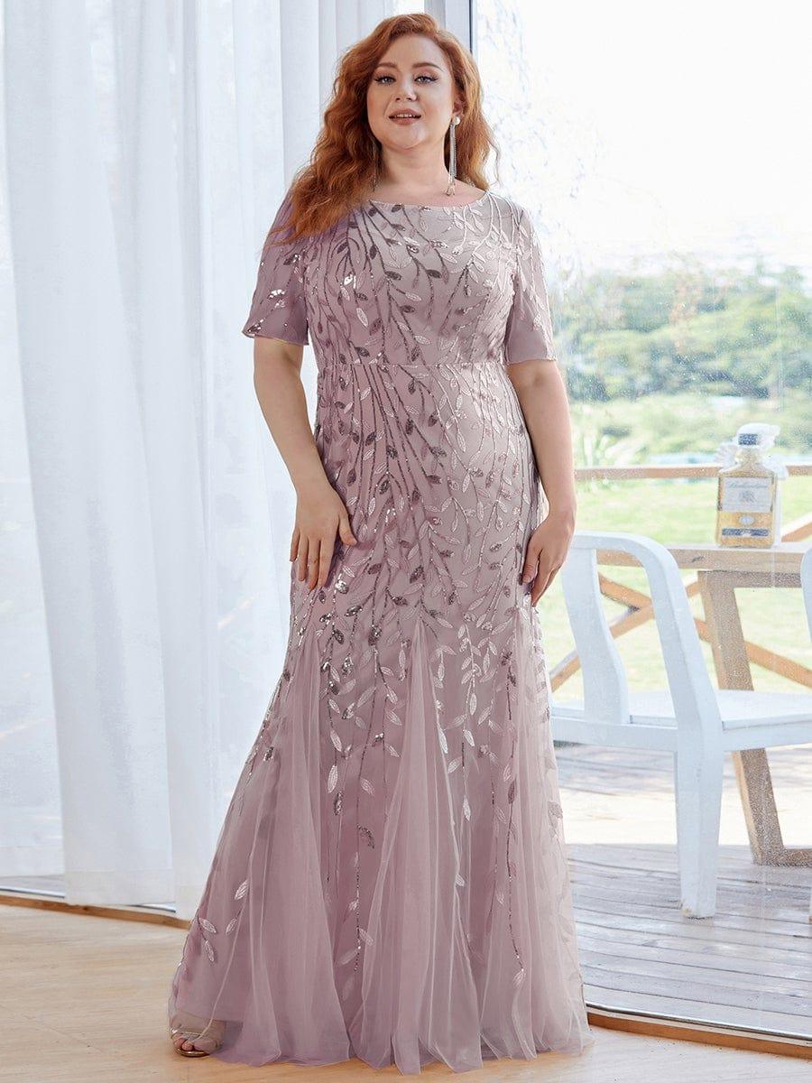 ever JADEN|Sequin Leaf Maxi Long Fishtail Tulle Prom Dress With Half Sleeve - Image 29