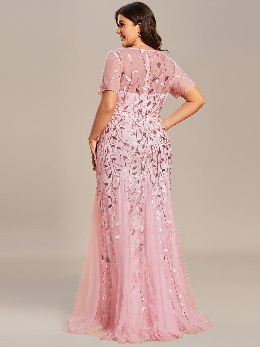 ever JADEN|Sequin Leaf Maxi Long Fishtail Tulle Prom Dress With Half Sleeve - Image 36