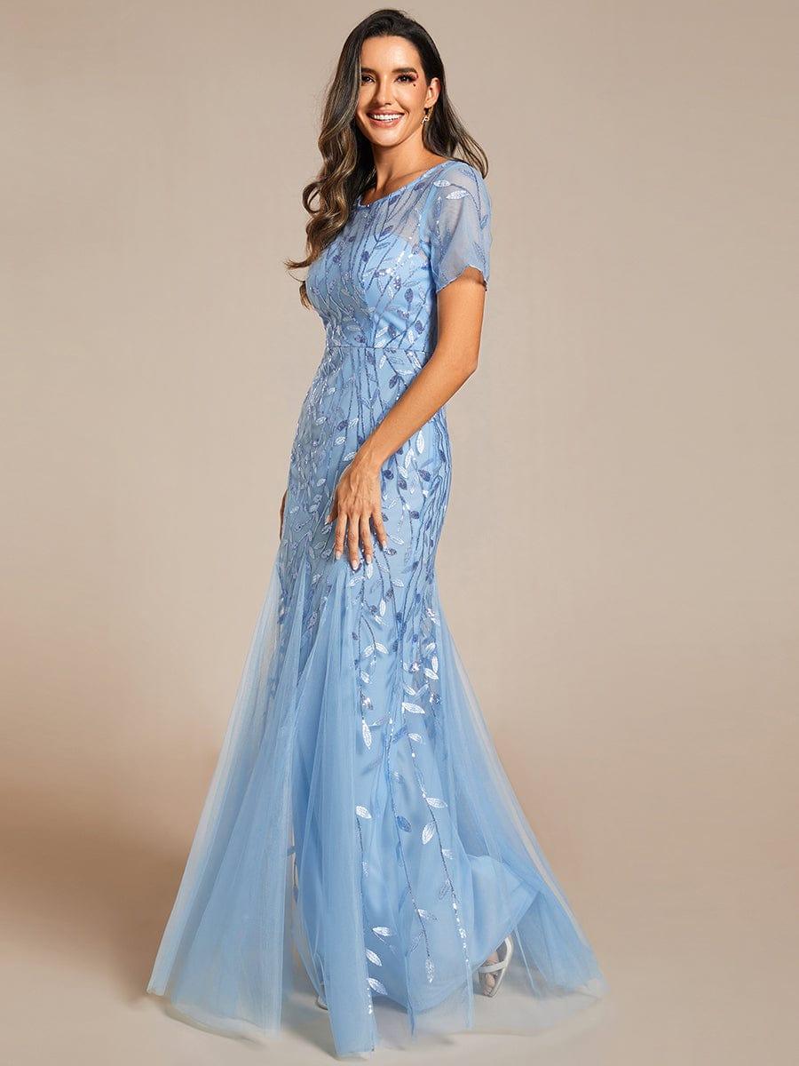 ever JADEN|Sequin Leaf Maxi Long Fishtail Tulle Prom Dress With Half Sleeve - Image 43