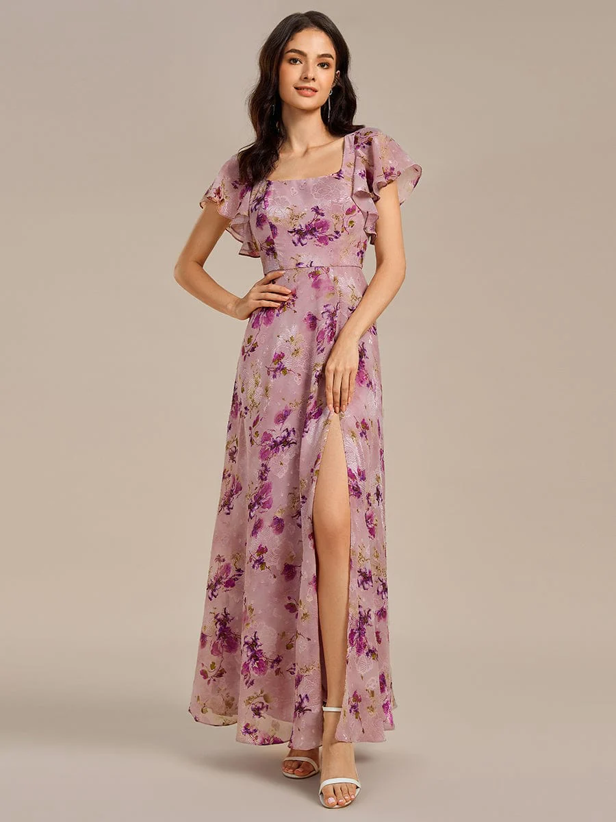 ever WISTERIA|Floral Tie Back Ruffle Sleeves Square Neck Maxi Evening Dress - Image 4